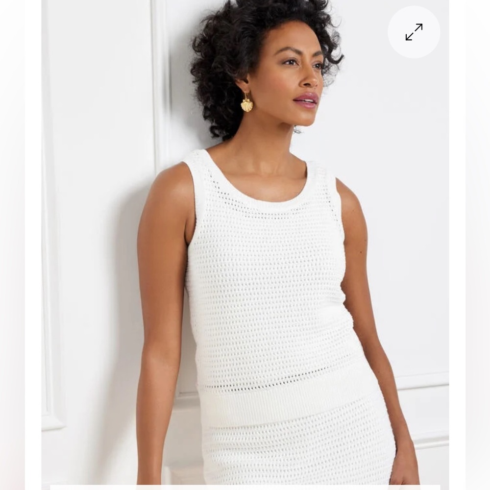 TALBOTS CROCHET POINTELLE SCOOP NECK SHELL NWT sz XL WHITE